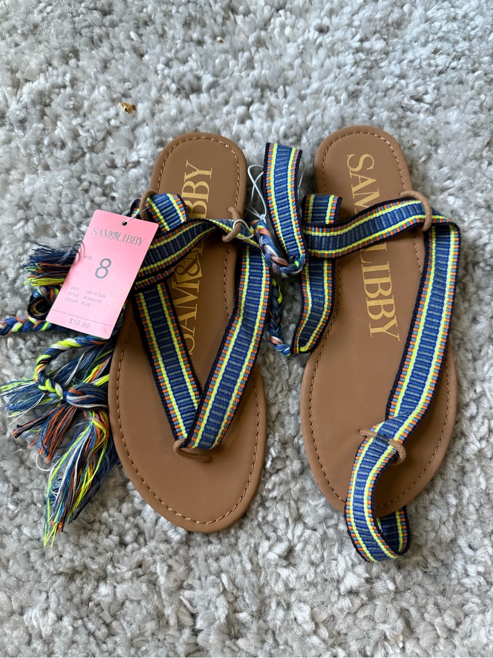Sam & Libby Navy and Neon Multistrap Tassel Sandals